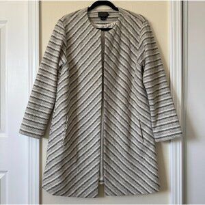 Pendleton Womens Wool Blend Striped Open Front Coat In Ivory Gray & Blue Sz L